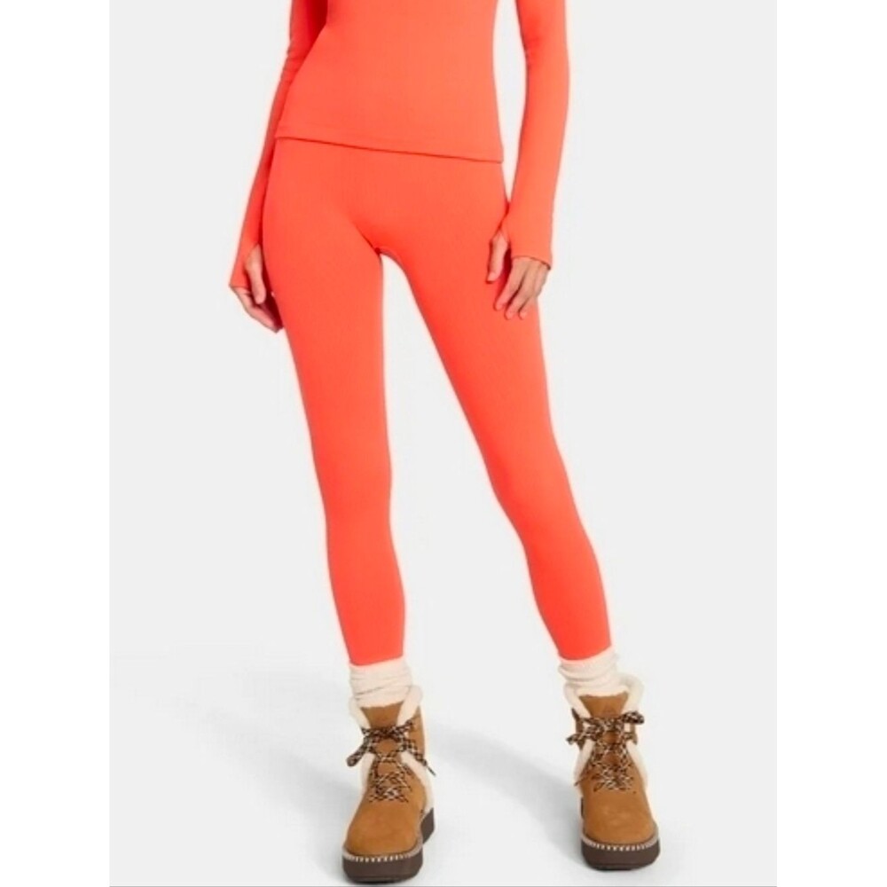 2pk Ozark Trail Women's XL Seamless Ribbed Thermal Ribbed Legging Coral Zest